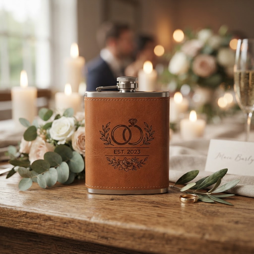 7 oz Tan Leather Wrapped Hip Flask