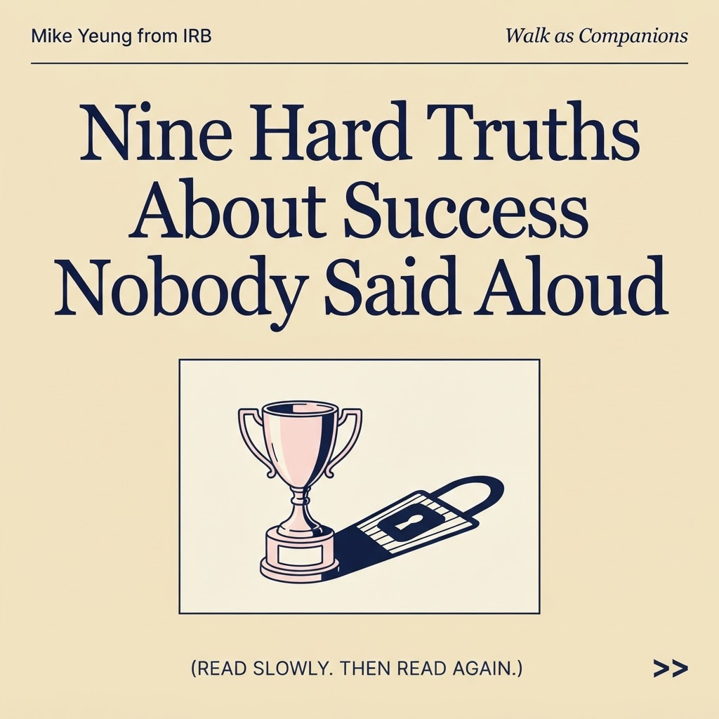 Nine Hard Truths About Success Nobody Said Aloud: cover card of the Persistent Strategist photo post by Iron Rice Bowl
