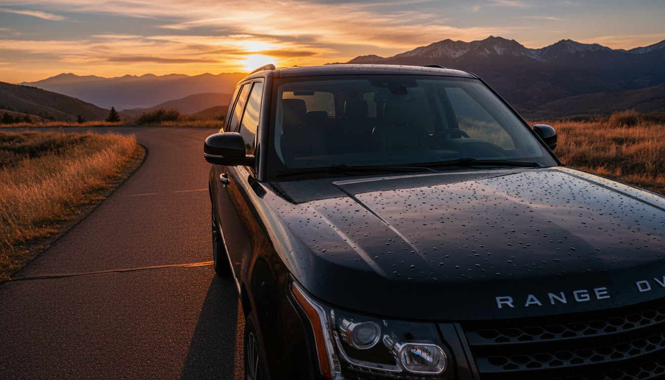 Premium detailed vehicle against Colorado foothills at sunset