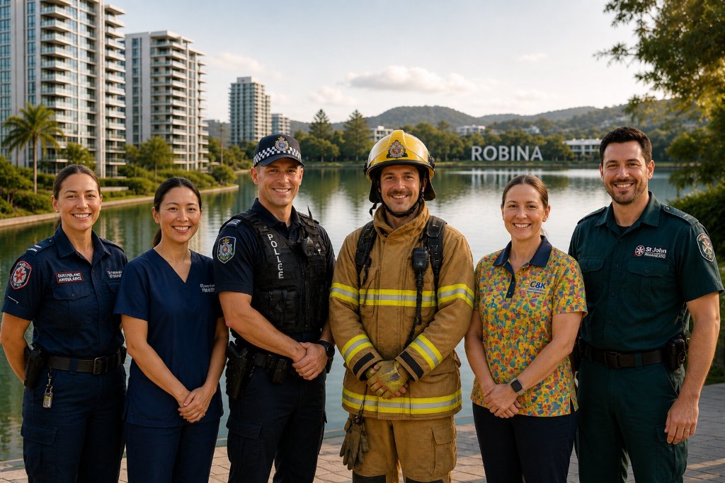 Essential workers group photo at Robina
