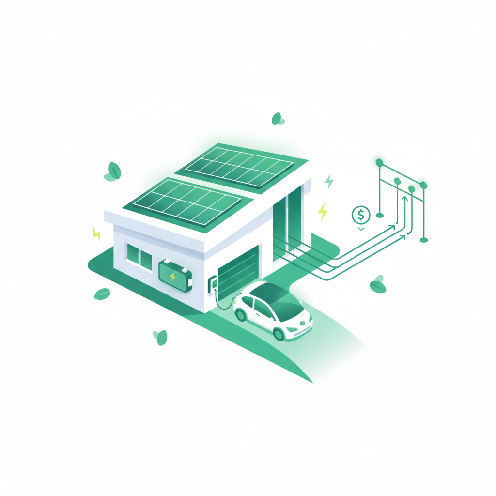 Home with solar, battery and EV pushing power back to the grid