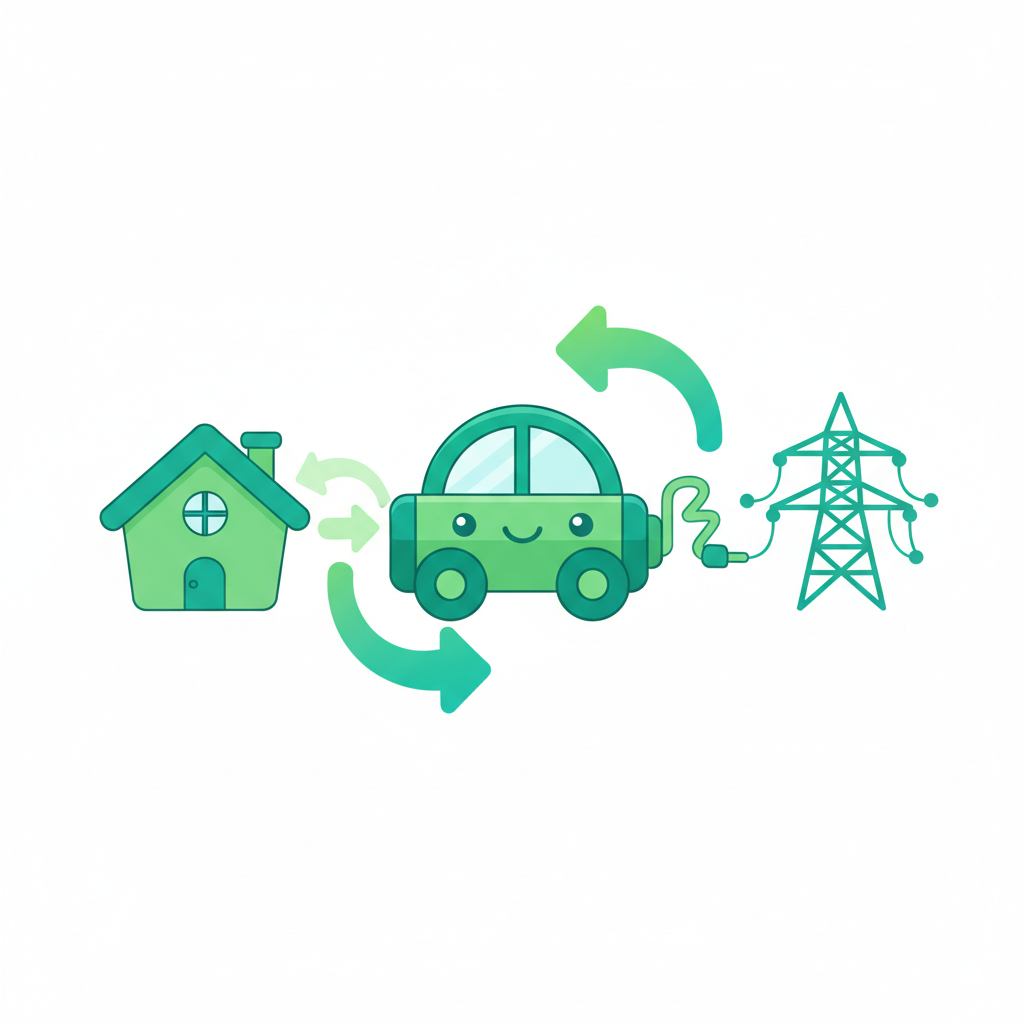 Vehicle-to-grid energy flowing between EV, home and grid