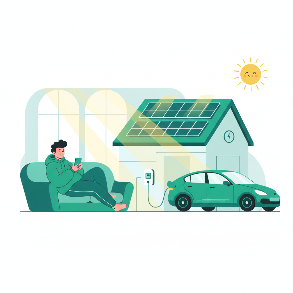 Person charging EV at midday with solar