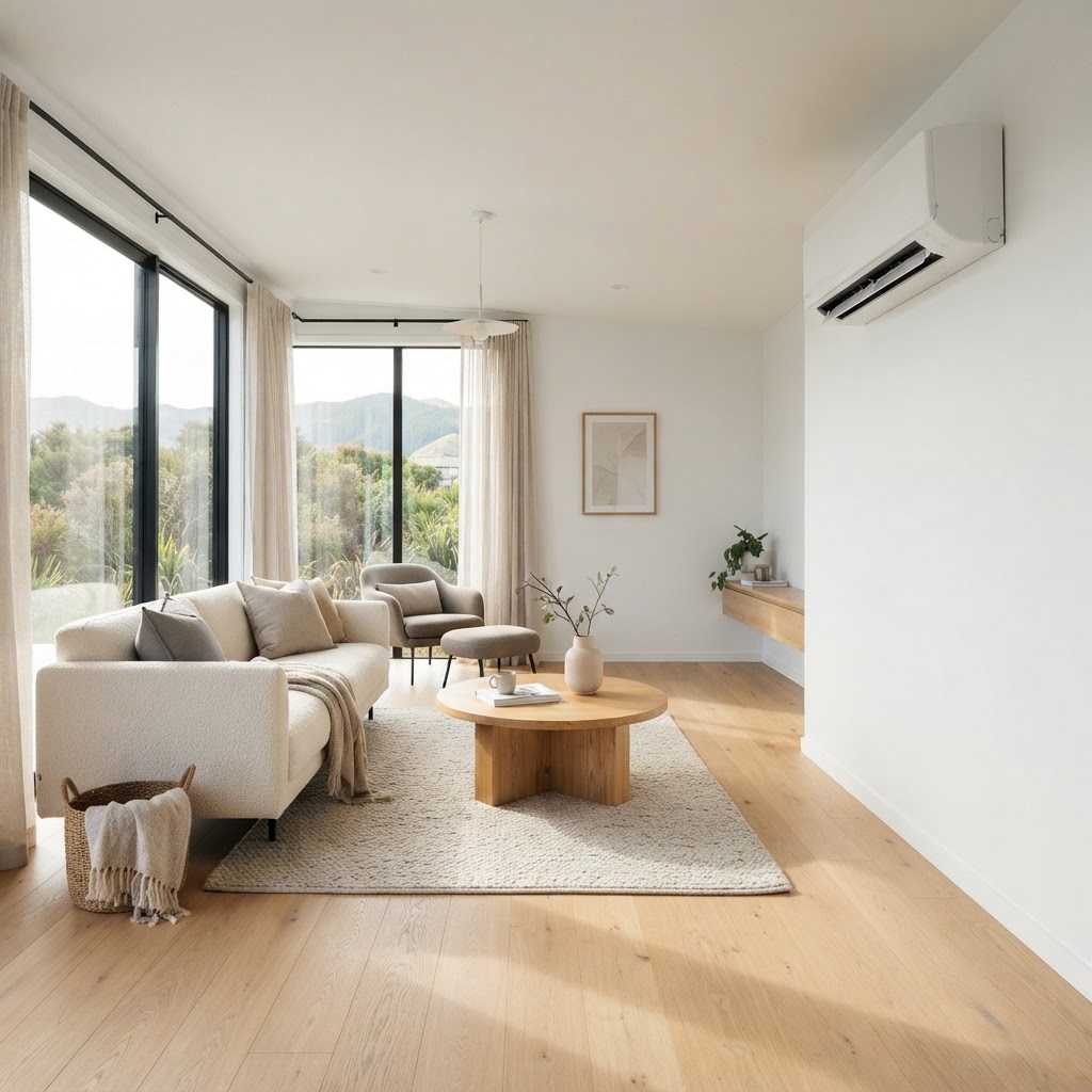 High-wall heat pump installed in a Wellington home