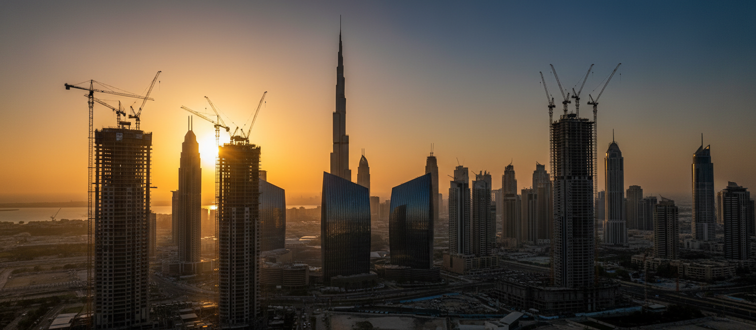 Dubai skyline at golden hour