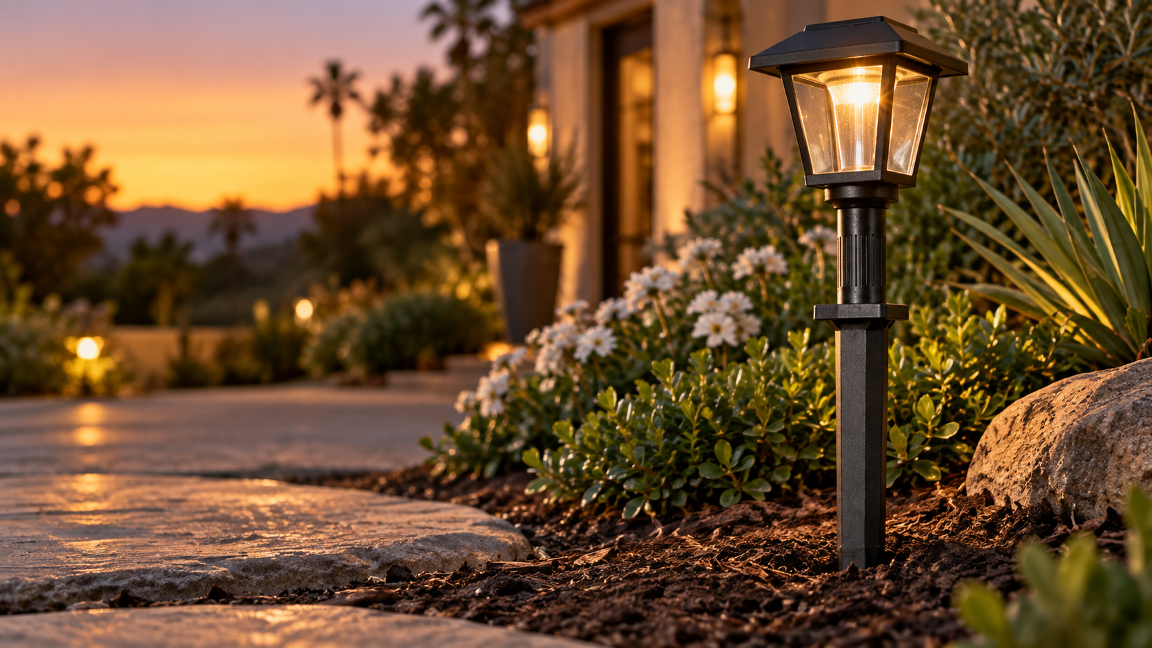Sturdy Stake — heavy-duty flat-blade ground stake for solar and patio lights