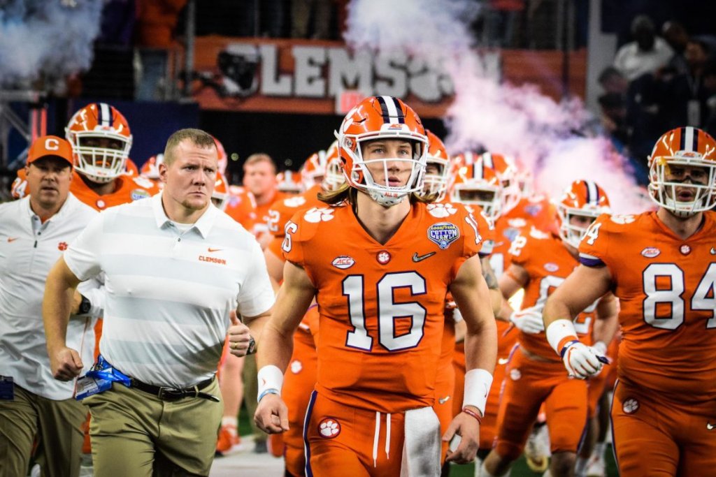 Clemson Tigers taking the field