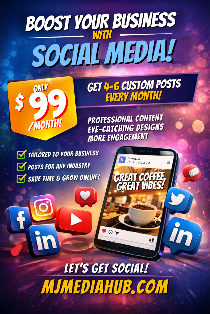 $99/month social media plan - MJ Media Hub