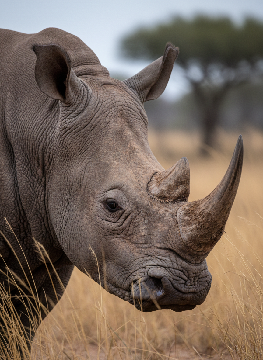 Rhino protection: monitored with drones and ranger teams, with those most at risk dehorned to remove the prize, and moved to safer habitat when needed.