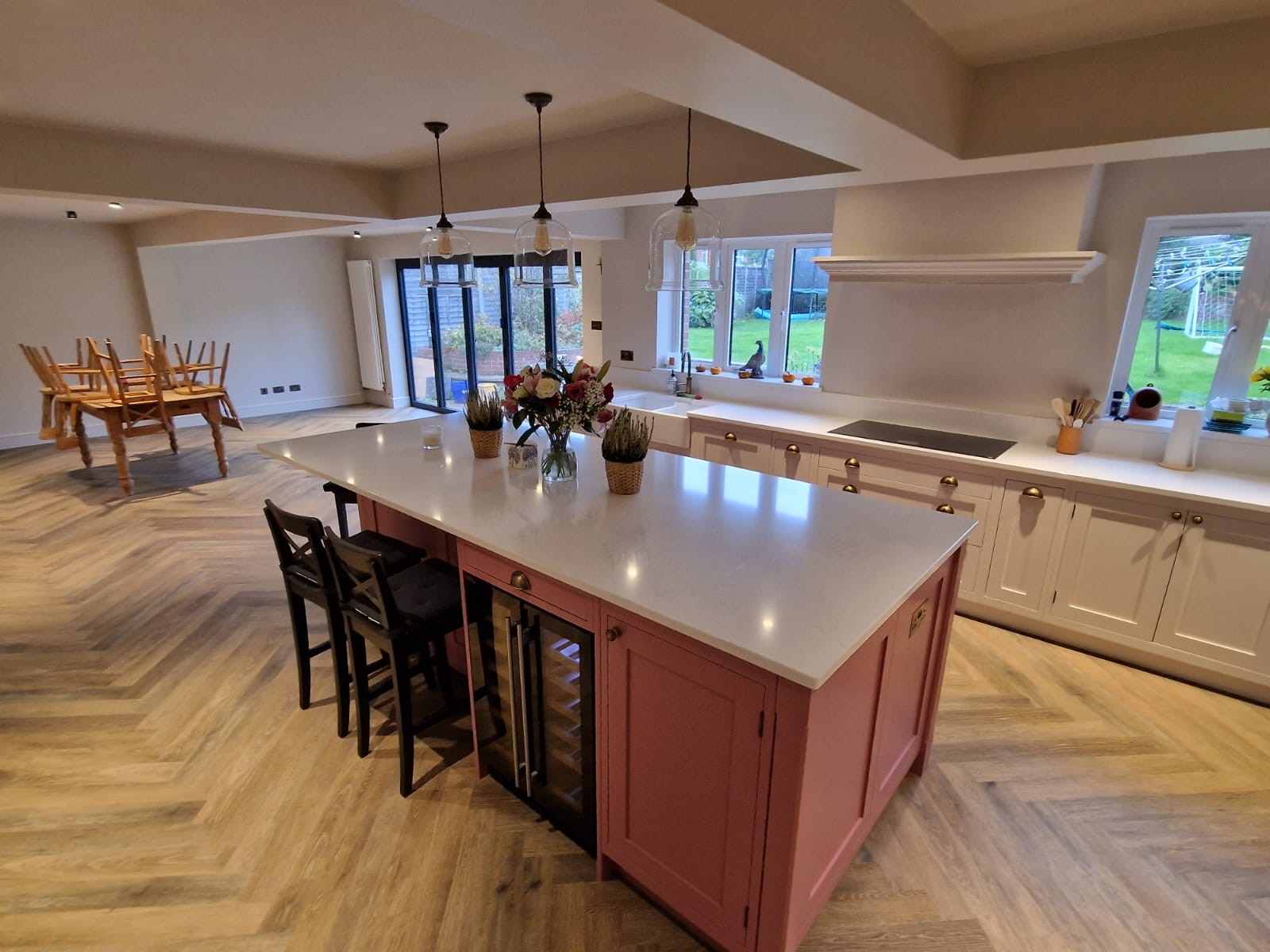 Pink Island Shaker Kitchen — detail 5 by CJ Marra Cabinets & Carpentry