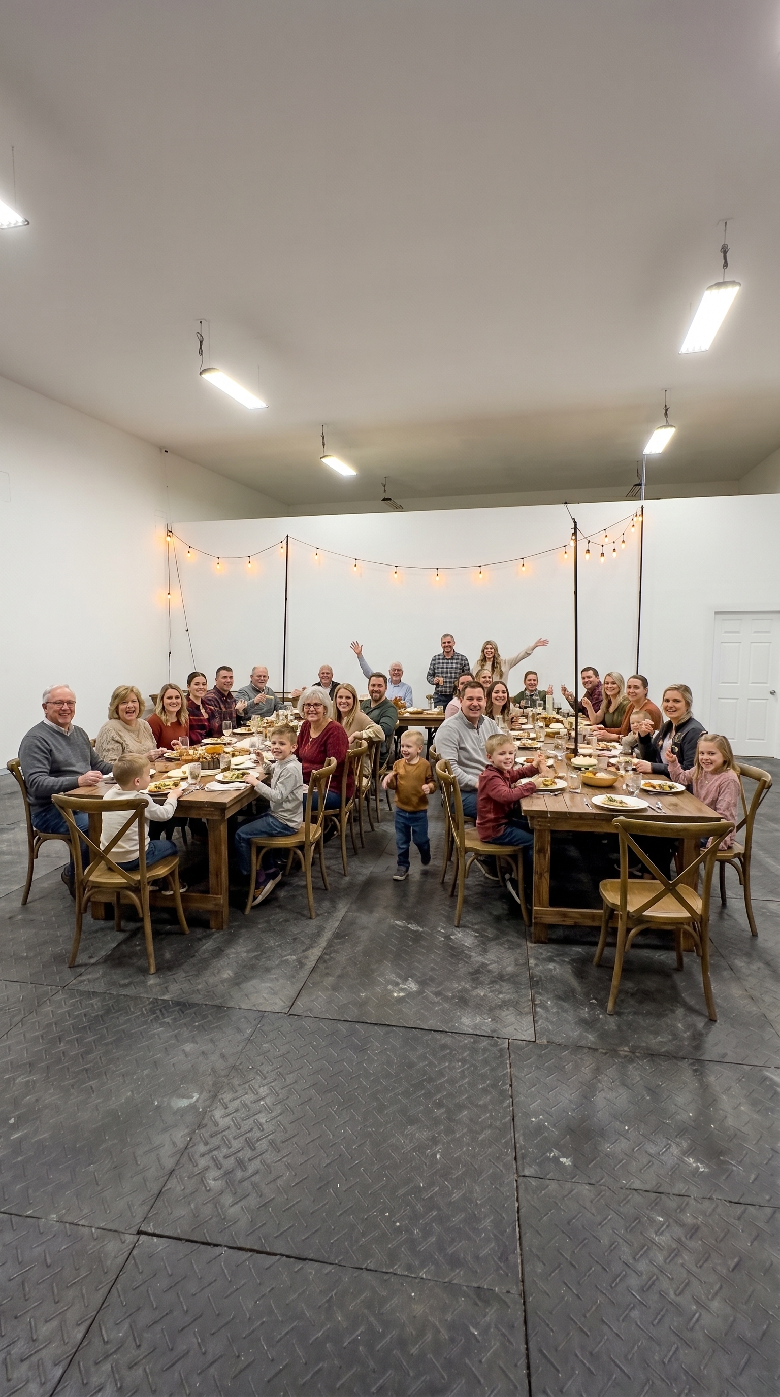 The Flex Barn transforms for whatever your group needs — yoga at sunrise, boardroom by afternoon