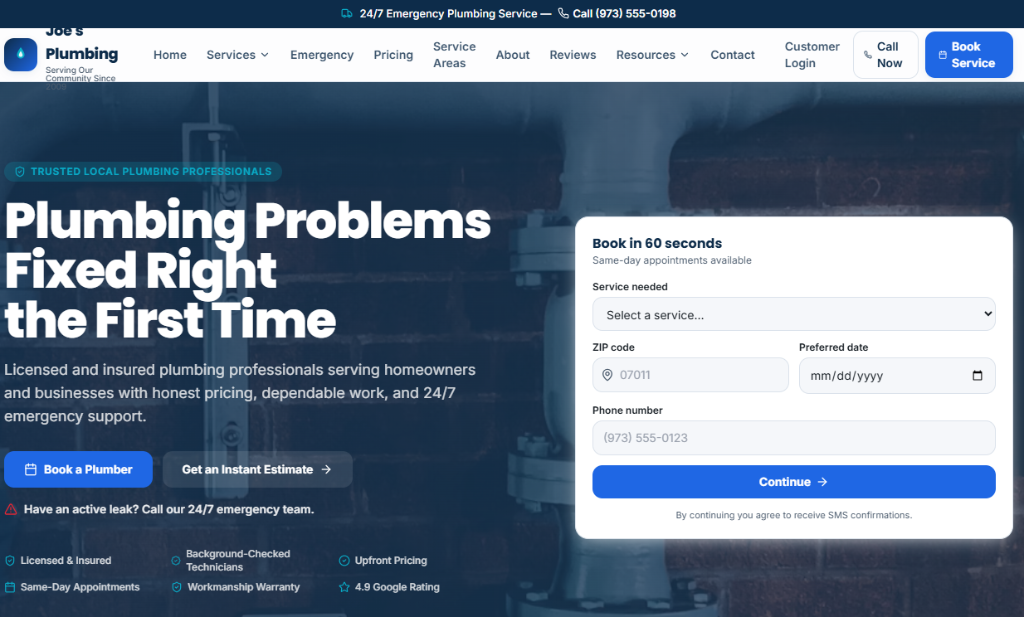 Joe Flow custom plumbing app