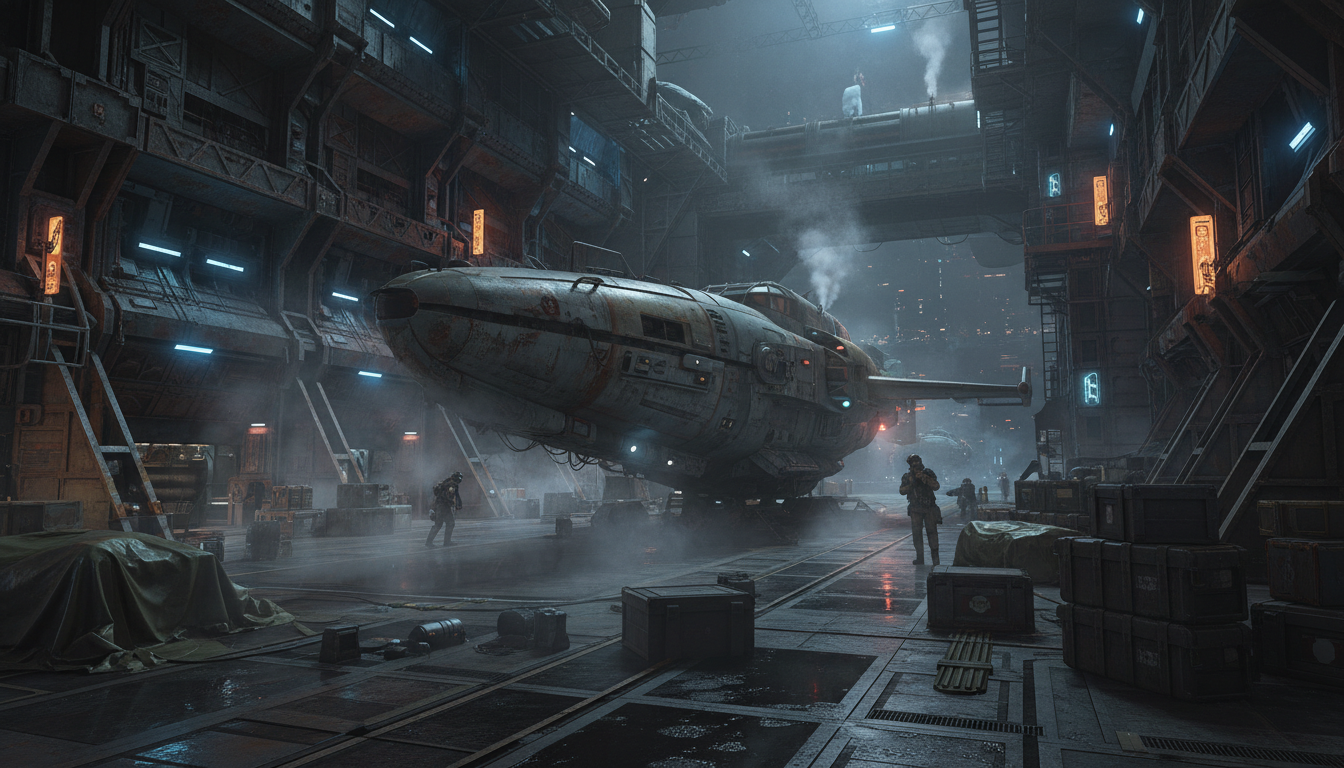 A gritty space station dock