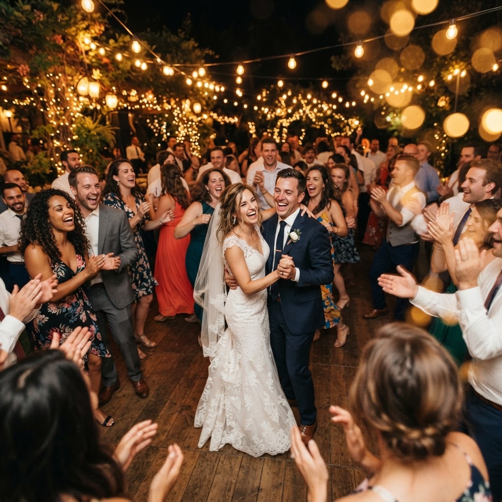 Guests celebrating on a dance floor