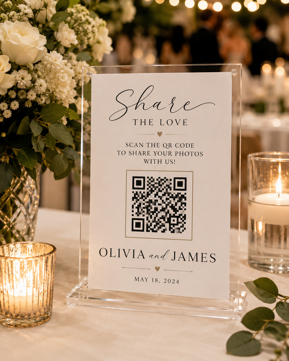 Momentous Memory Gallery QR sign at a wedding