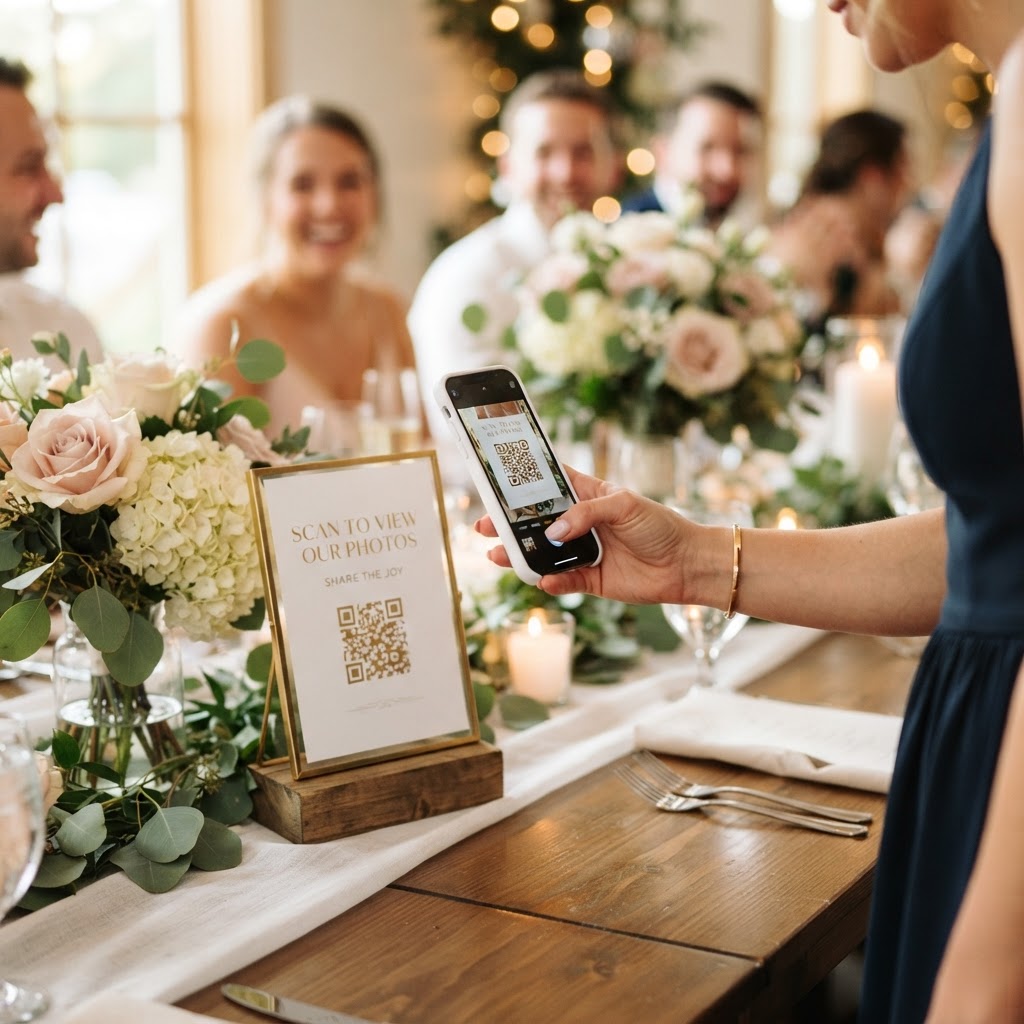 A guest scanning a QR code on their phone