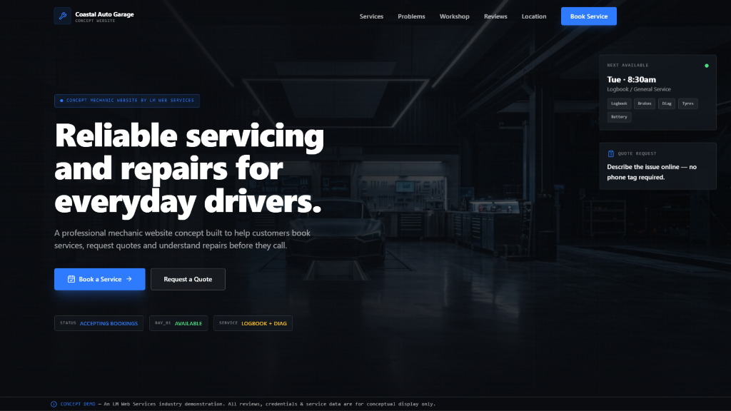 Mechanic / Auto Repair Website Example — example website preview