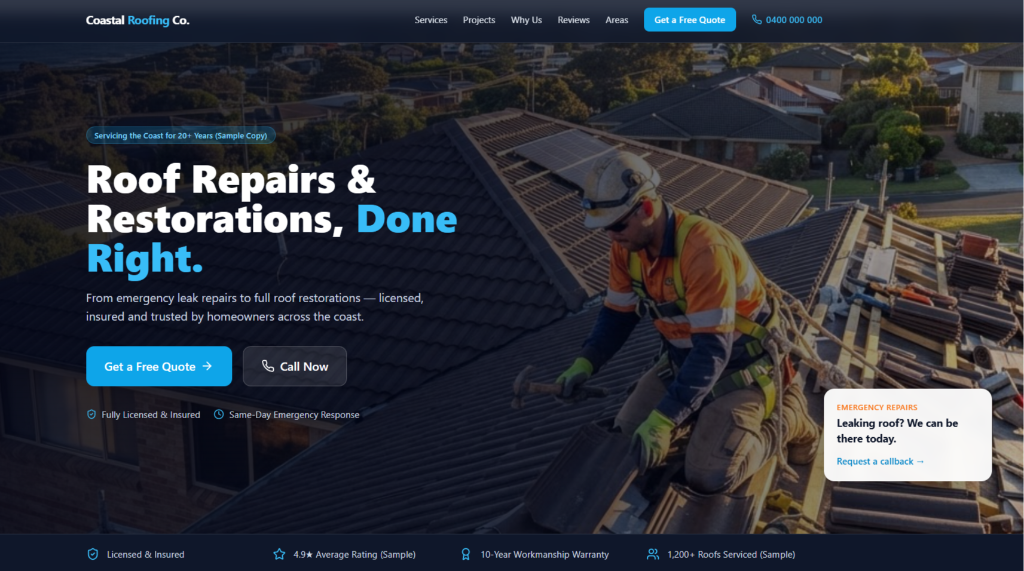Roofing / Trades Website Example — example website preview