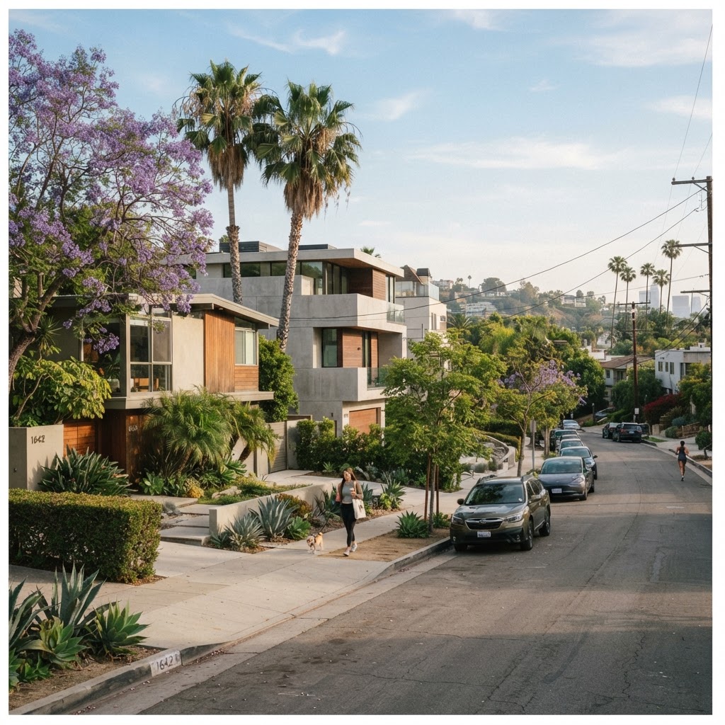 A Los Angeles residential street with contemporary and mid-century homes
