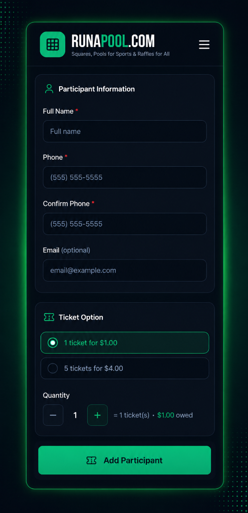 RunAPool raffle dashboard