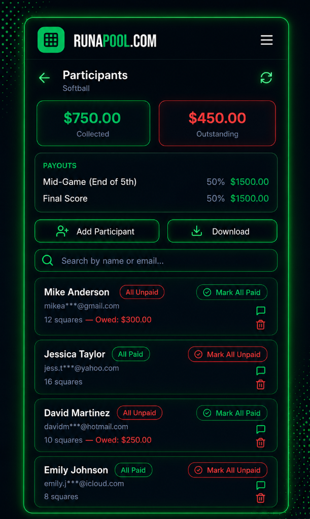 RunAPool pool dashboard
