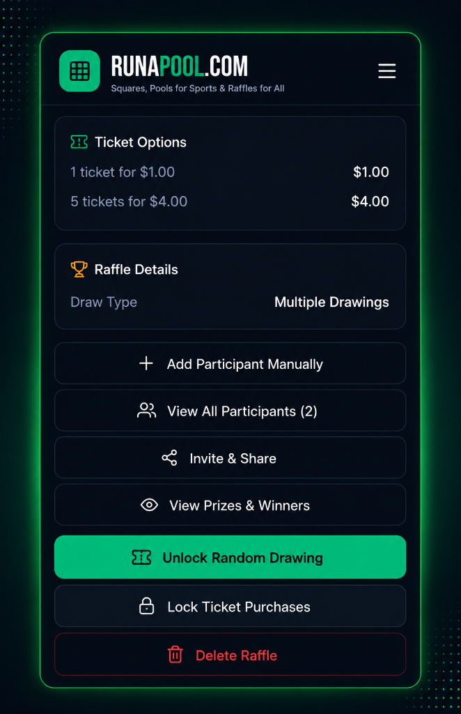 RunAPool raffle dashboard