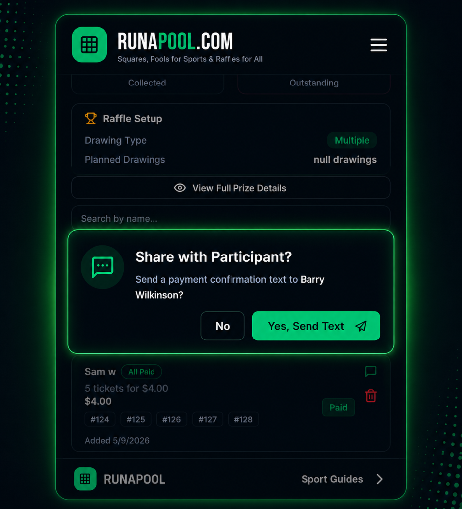 RunAPool raffle dashboard