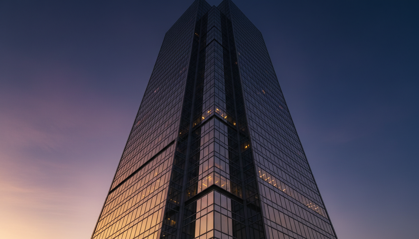 Modern skyscraper reflecting sunrise
