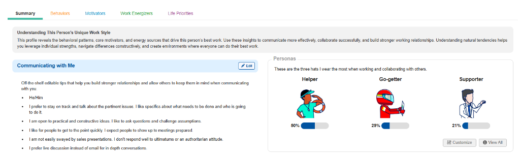 HumanTelligence profile summary screenshot