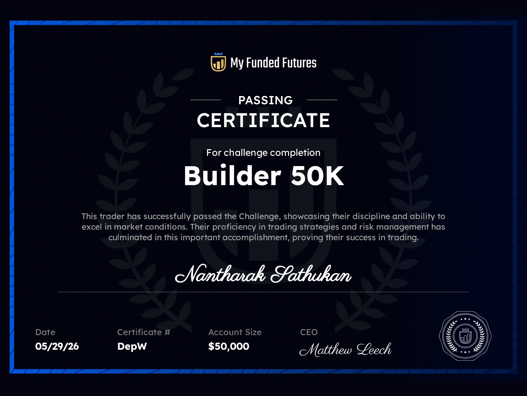 Certificat prop firm 31