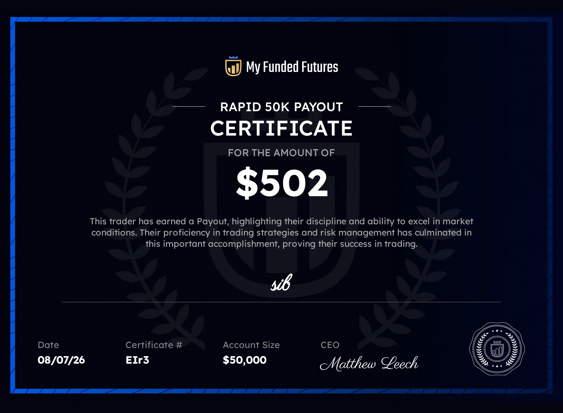 Certificat prop firm 13