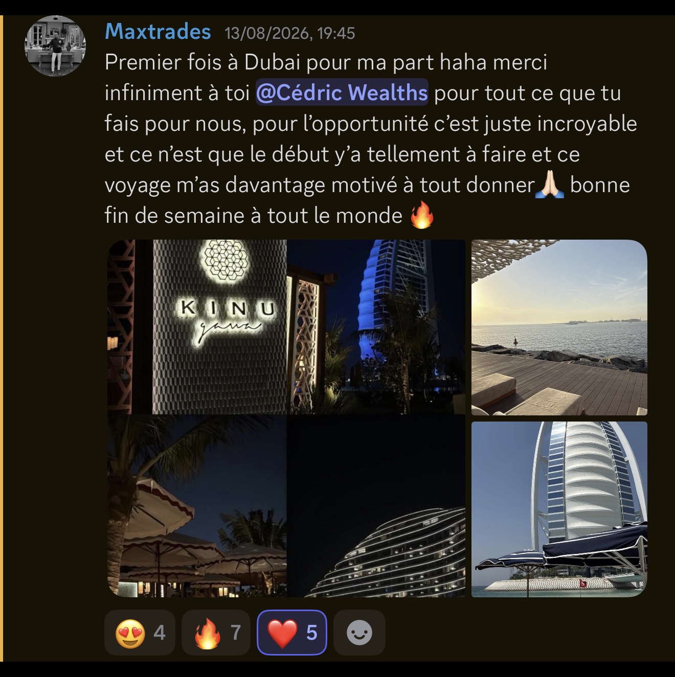 Message de Maxtrades depuis Dubaï