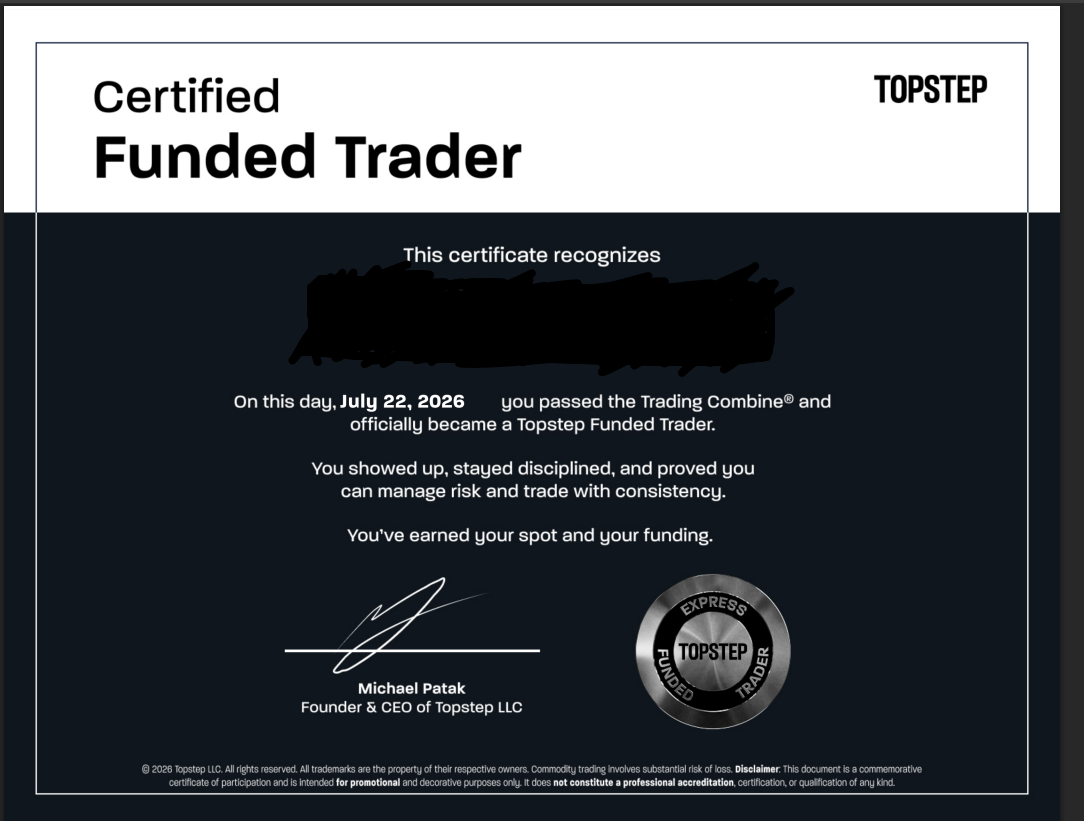 Certificat prop firm 20