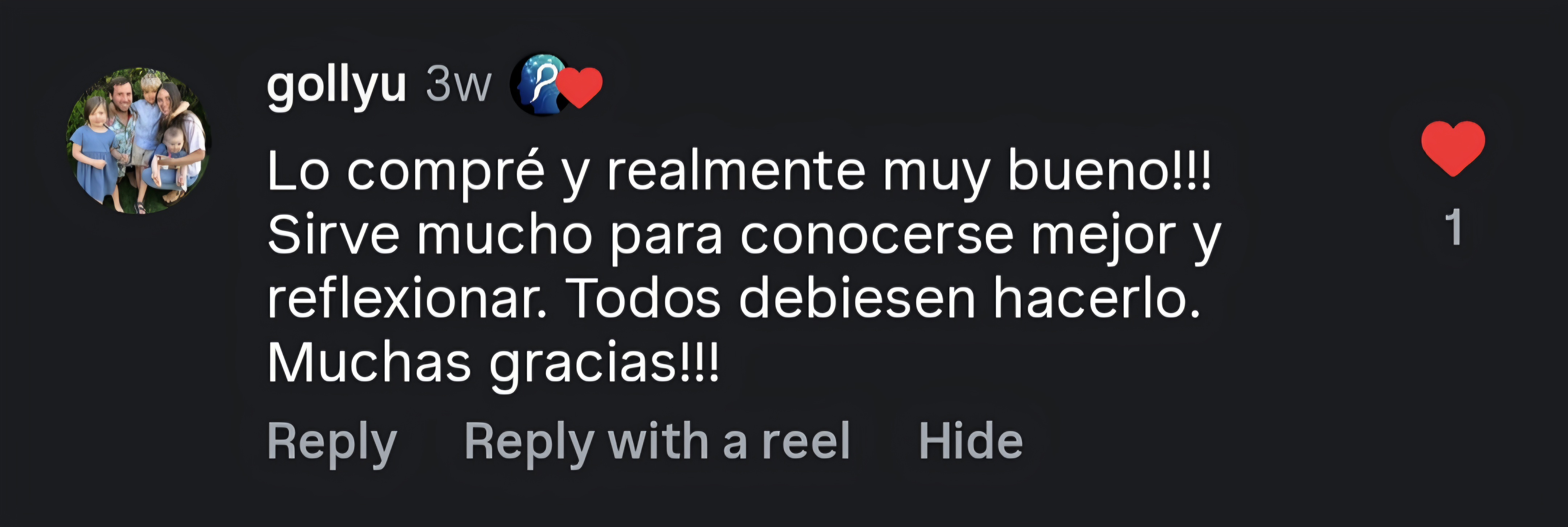 Comentario compartido por una persona de la comunidad PsicoProfile 2