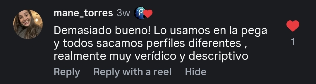 Comentario compartido por una persona de la comunidad PsicoProfile 8