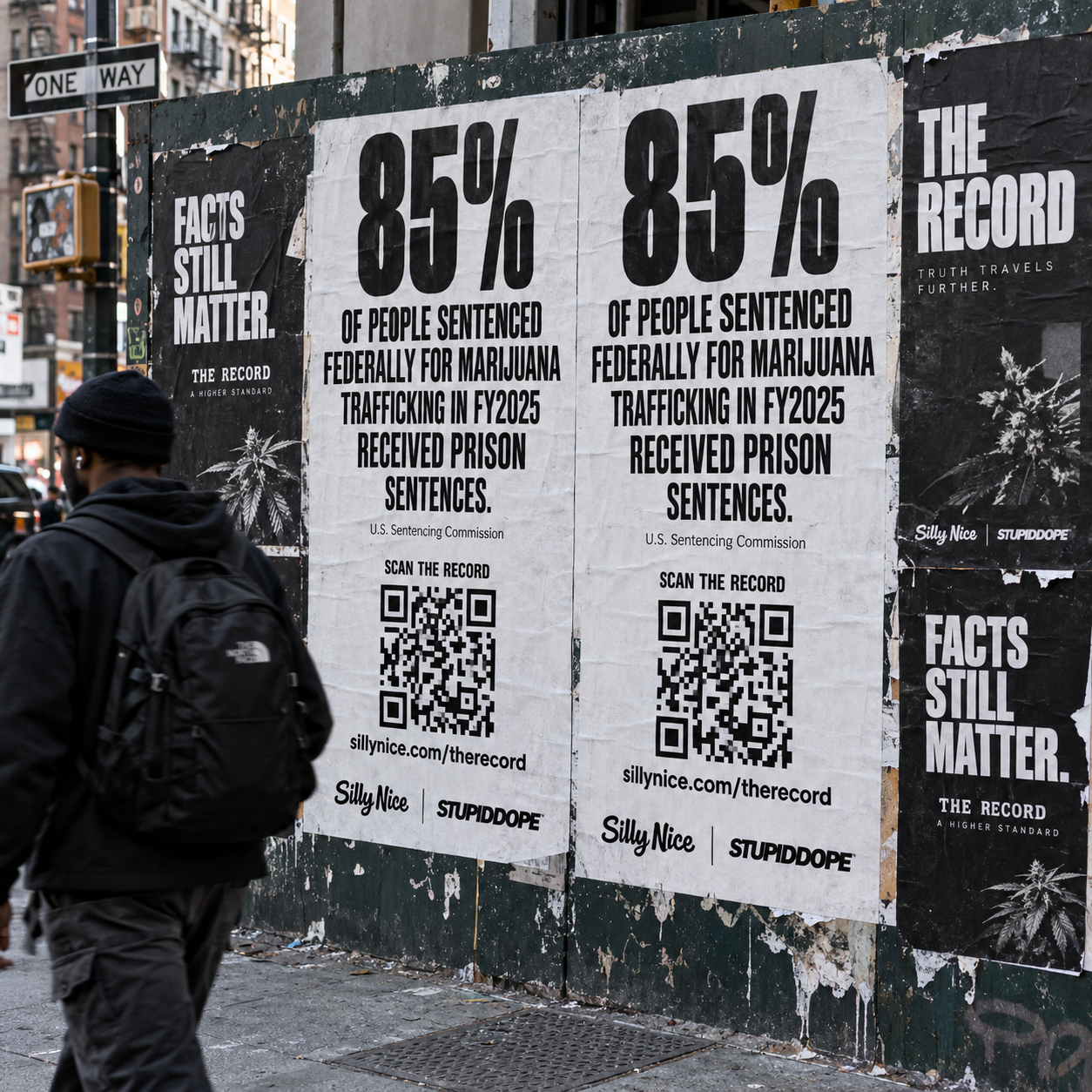 THE RECORD street poster: 85% of people sentenced federally for marijuana trafficking received prison sentences