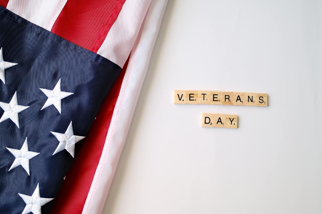 American flag with Veterans Day tiles