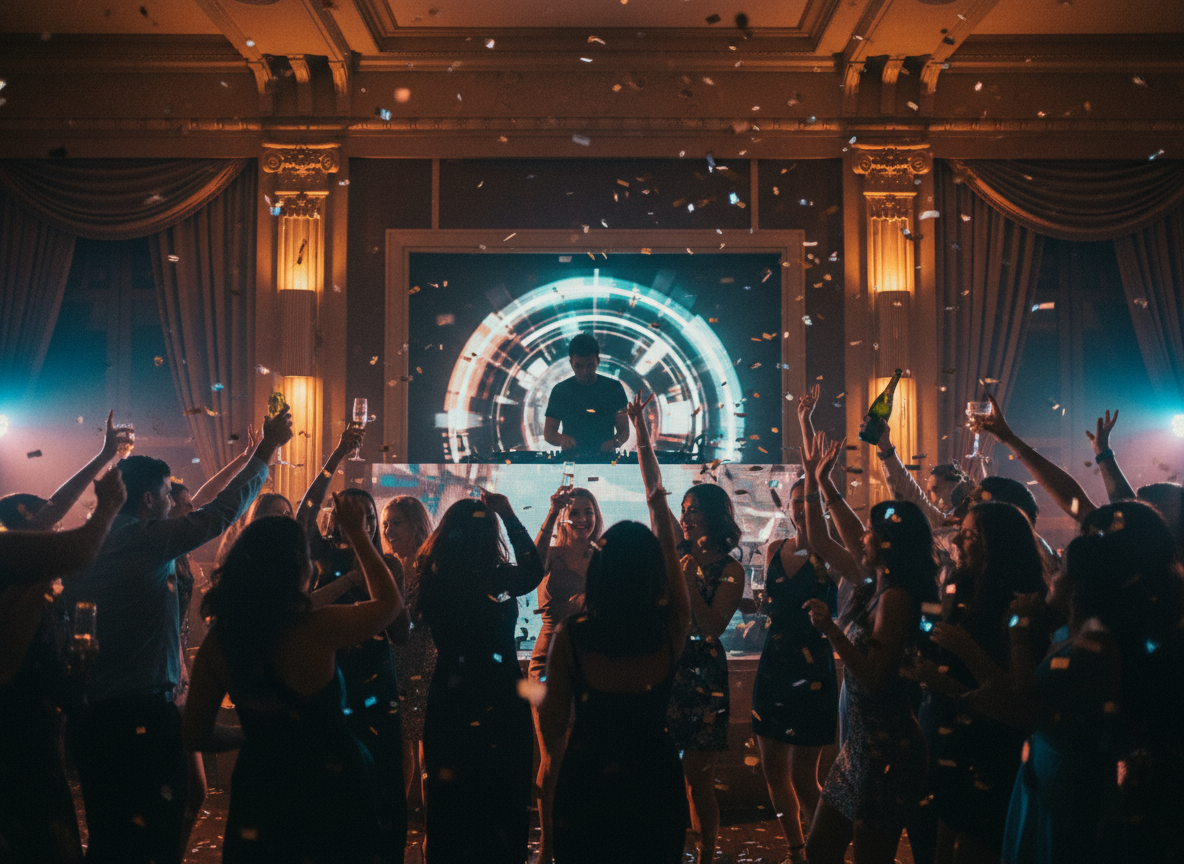 DJ performing for an energetic crowd at a private party