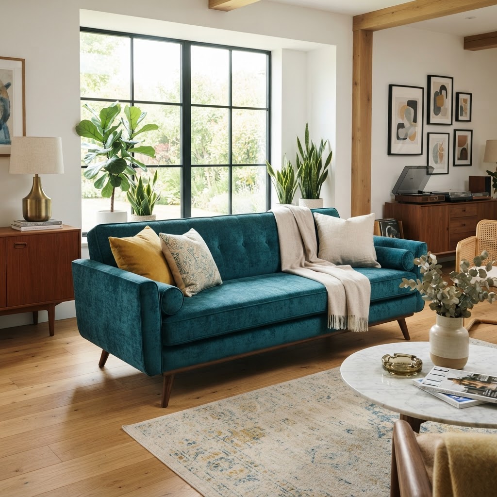 Reupholstered mid-century modern sofa