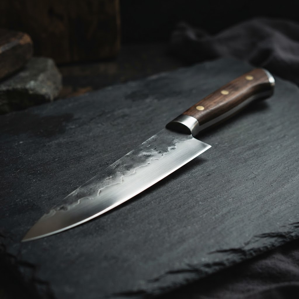 Chef's knife resting on a cutting board