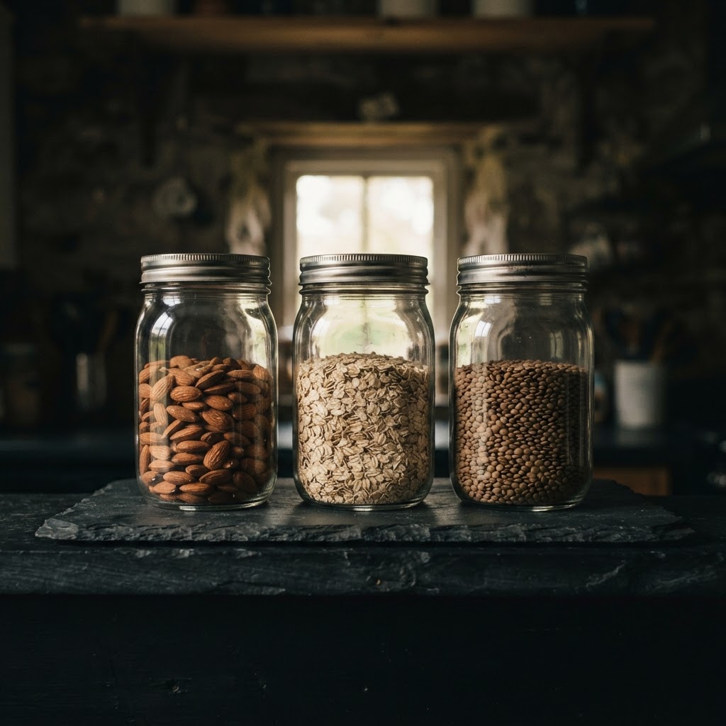 Glass storage jars with dry goods