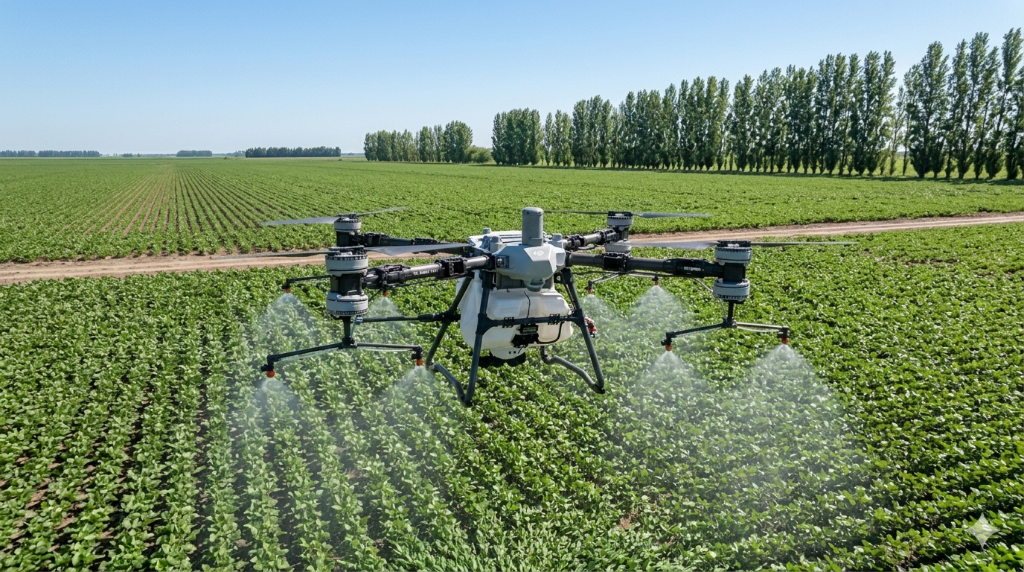 DJI T100 pulverizando cultivos