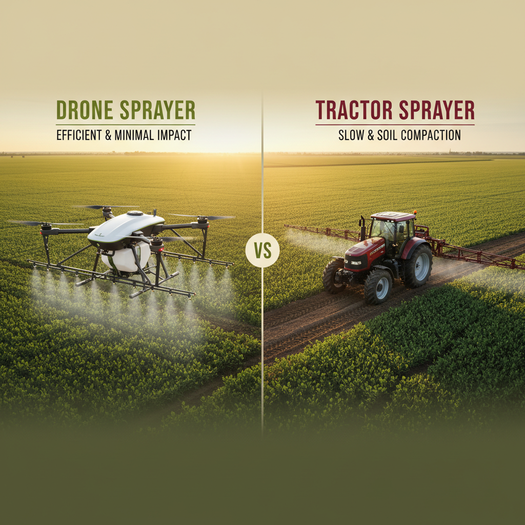 Fumigación con dron vs. pulverizadora terrestre