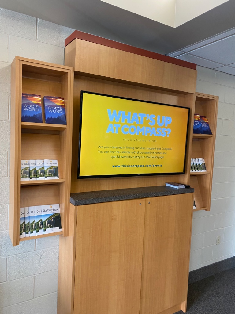 Compass Community Church welcome and literature cabinet