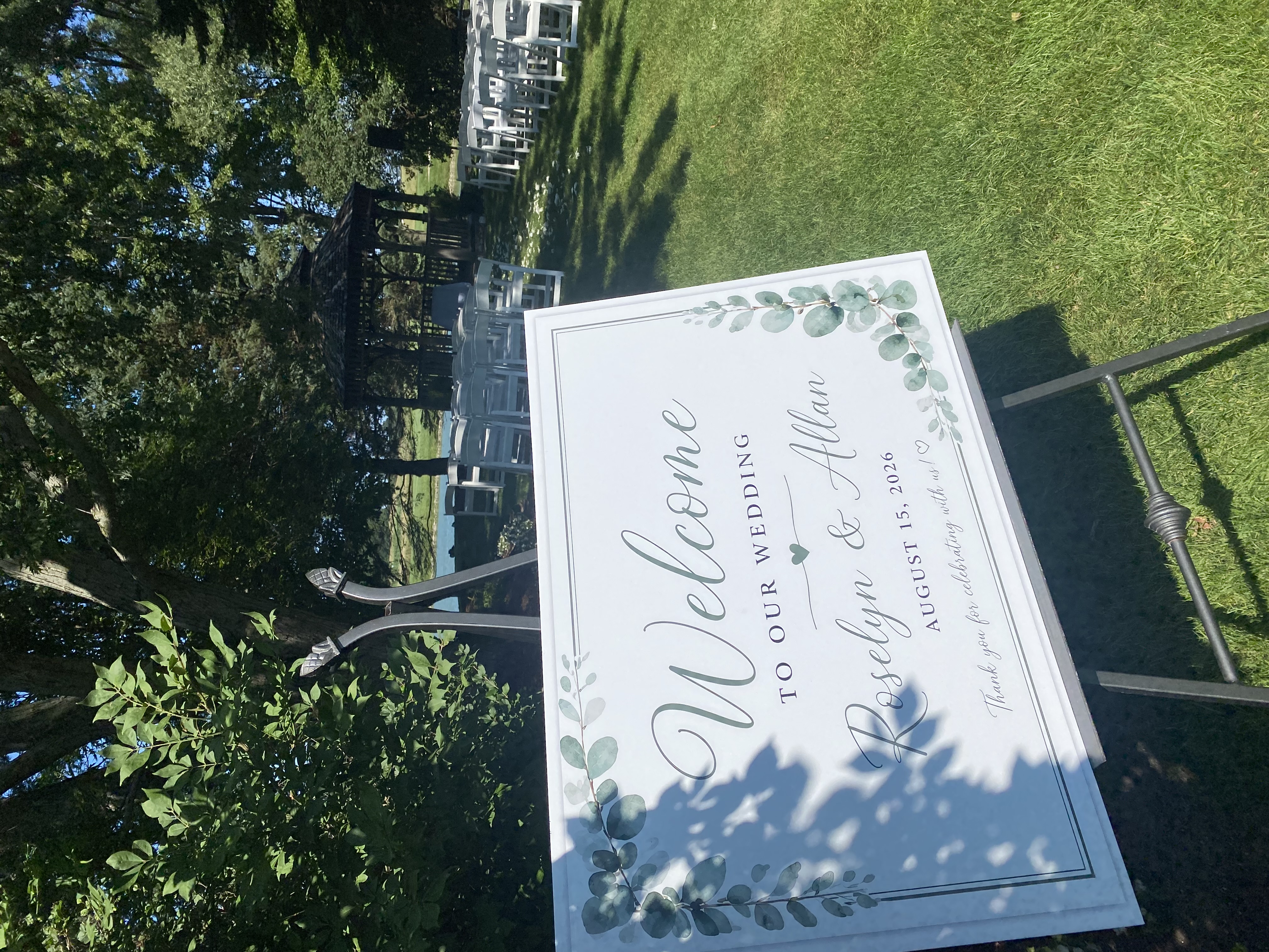 Welcome sign reading Roselyn & Allan, August 15, 2026