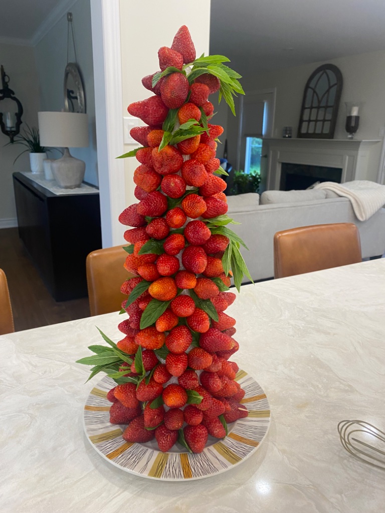 Strawberry tree centerpiece made from Downey's Farm strawberries