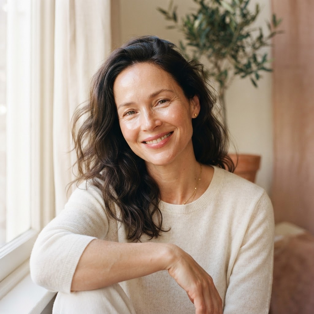 A woman with luminous, naturally radiant makeup-free skin in soft morning light — the regenerative, undetectable finish of doctor-led maintenance at Skiin Clinics Manchester