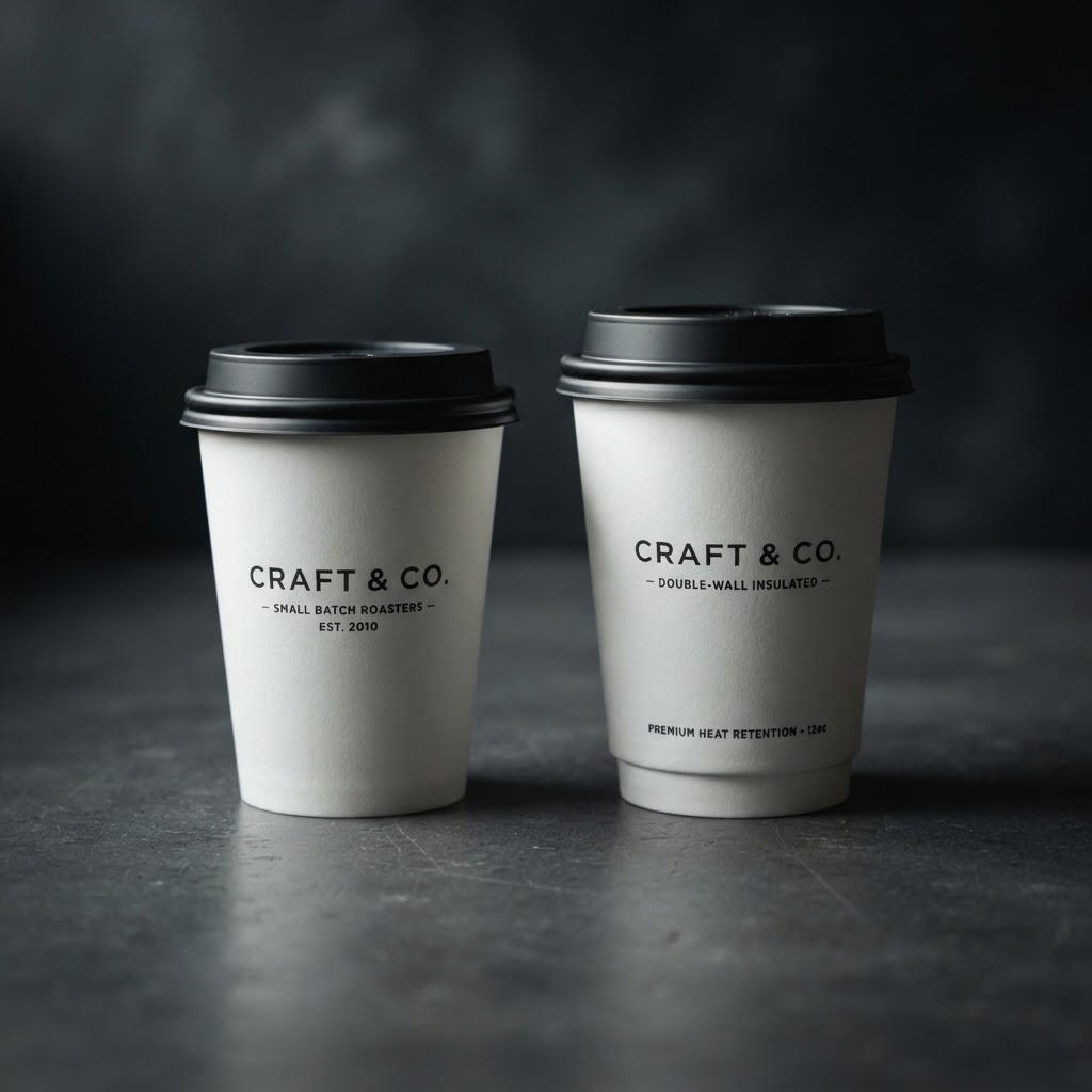 Single-wall and double-wall custom printed paper cups side by side