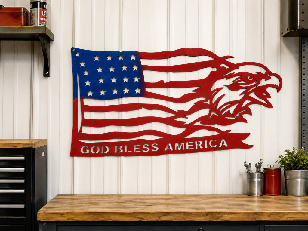 God Bless America Eagle Flag Sign