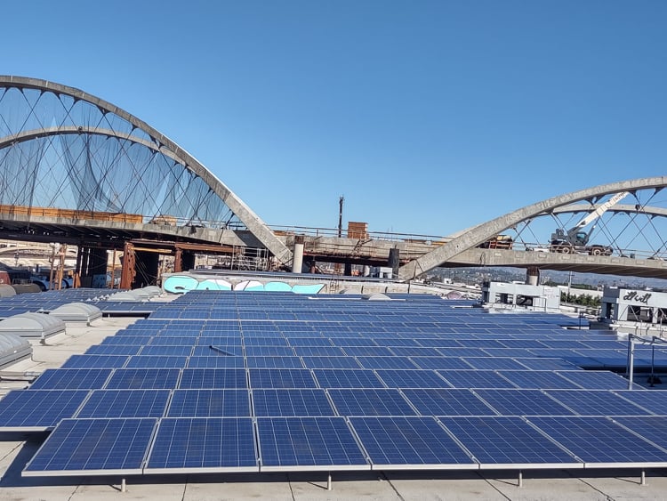 Solar panel array on rooftop